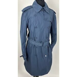 Norma Kamali XL Dusty Cornflower Blue Trench Coat Old Money Minimalist Rain Coat